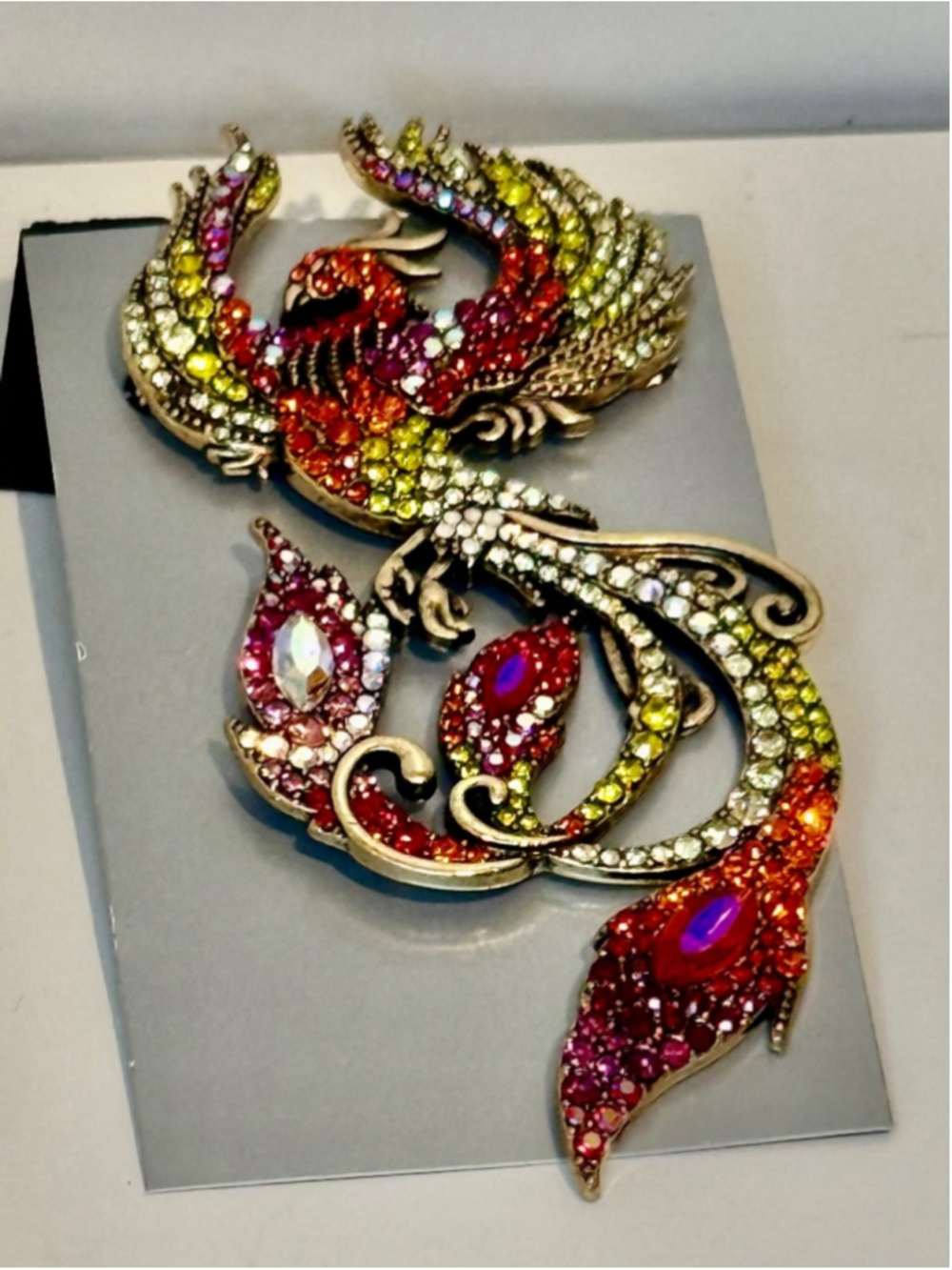 Colorful Phoenix Bird Rhinestone Brooch Statement Pin Bag Charm